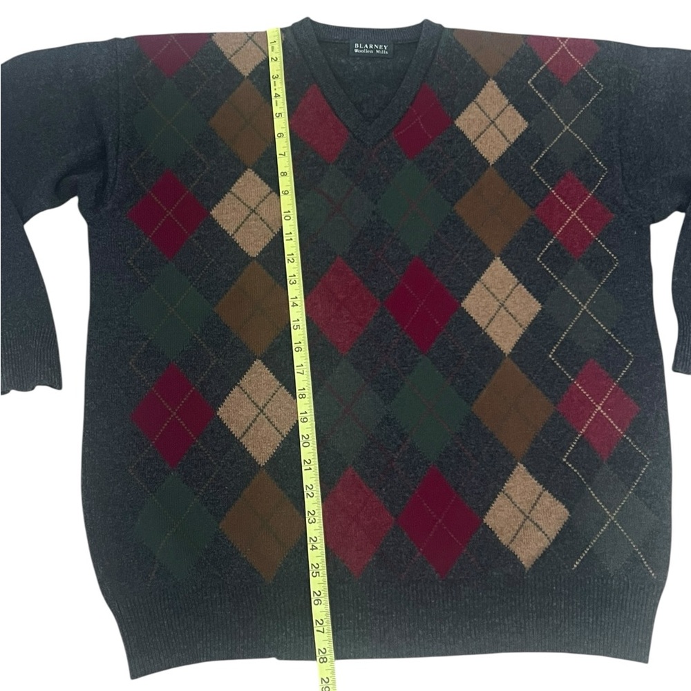 Blarney Woolen Mills Argyle V-Neck Sweater Large Wool Academic Preppy Classic - Picture 8 of 12